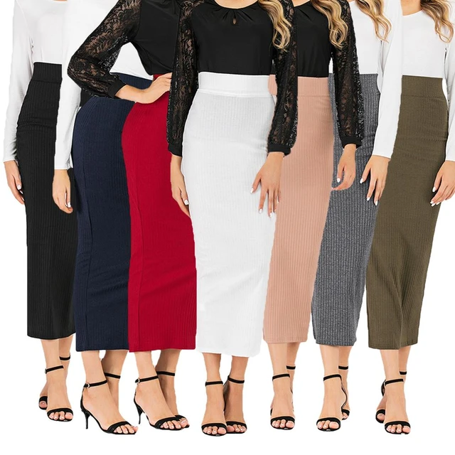 New Women High Waist Long Skirt Straight Pencil Bodycon Maxi Skirts Muslim  Dress