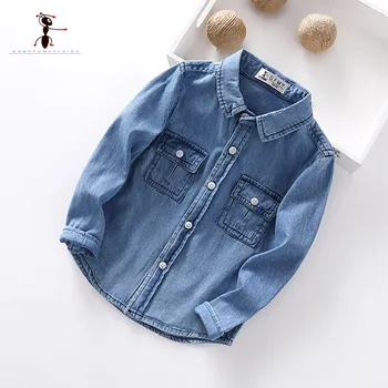 

Kung Fu Ant 2019 Autumn Casual Full Sleeve Turn-Down Collar 100%Cotton Children's Denim Shirt 24M Baby Boy Shirt