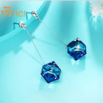 

Grier Korean S925 Sterling Silver Stud Earrings blueAustrian Crystals Luxury Wedding Earing for Brides women