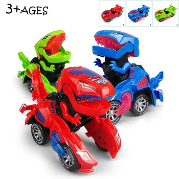 

3D Transforming Dinosaur Toy LED Car With Light Sound for Kids Christmas Toy Gift
