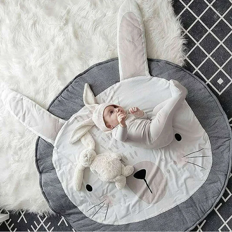 Rabbit Игровой коврик с изображением животных из мультфильмов, детский коврик для новорожденных, одеяло для ползания, хлопковый круглый коврик для пола, коврик для детской комнаты, декор для детской комнаты - Цвет: Rabbit