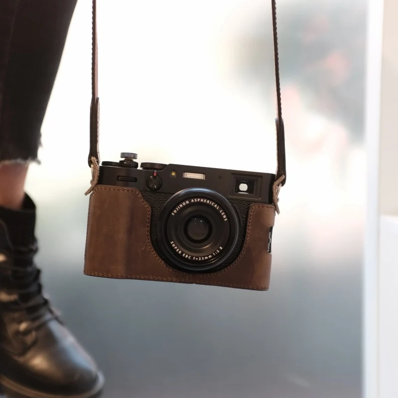 bolsa de couro para câmera fuji cobertura de couro vintage