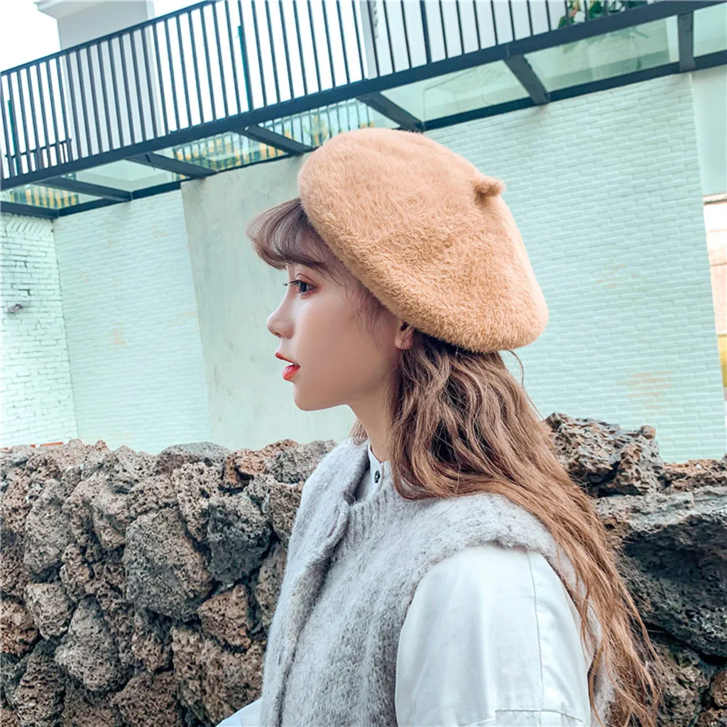 Берет s Женская громоздкая унисекс зимняя теплая шапка в стиле ретро для мужчин и женщин теплая шапка с ушками винтажный капор теплая прогулочная шапка