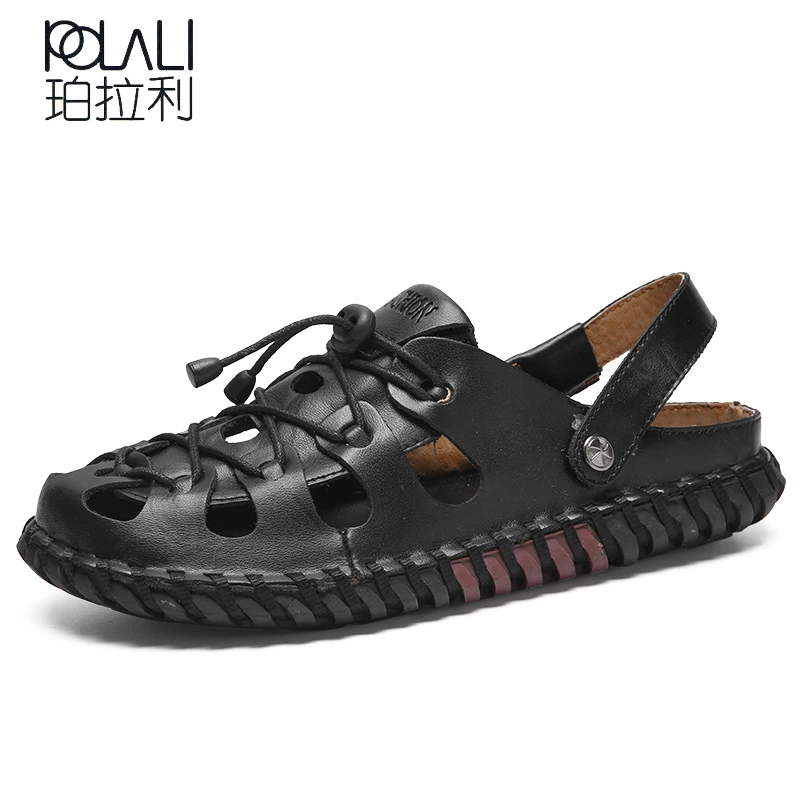 Summer Genuine Leather Sandals for Men Outdoor Breathable Beach Shoes Antiskid Walking Slippers