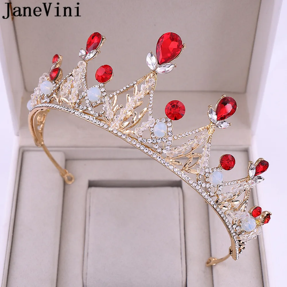 JaneVini, красный, золотой цвет, хрустальные короны, свадебные диадемы, Серебряная королева, свадебная корона, головной убор, свадебные украшения для волос, аксессуары