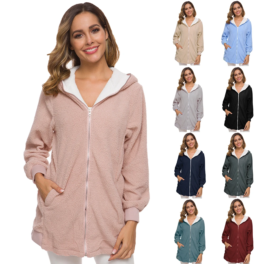 

Casual Women Coat Long Sleeve Hooded Solid Outwear Ladies Fashion Jacket Simple Autumn Winter Clothes Casaco Feminino 2020