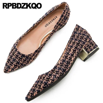 

block big size italian low heels thick black chunky luxury shoes women designers white brown pumps slip on 2019 pink pointed toe