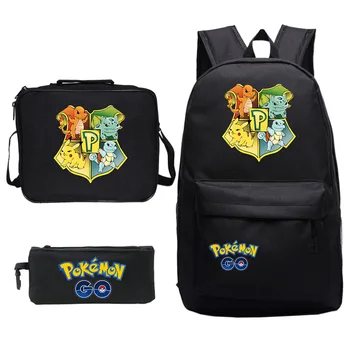 

Hot Sale Men's and women's fashion backpack Kids Pokemon print 3 pieces of backpack youth students boys and girls schoolbag