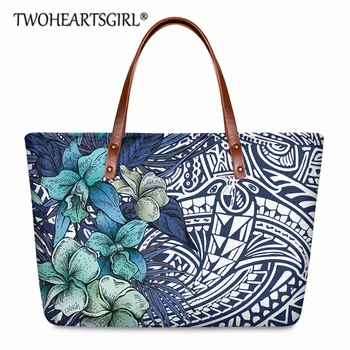 

Twoheartsgirl Polynesian Style Neoprene Women Handbags Colorful Female Tote Bag Luxury Brand Design Ladies Beach Handbag