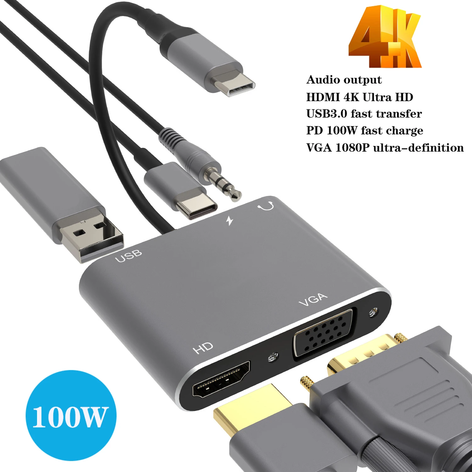 Generic Usb C Hub To Hdmi Vga Multiport Adapter 5 In 1 Usb C To Hdmi