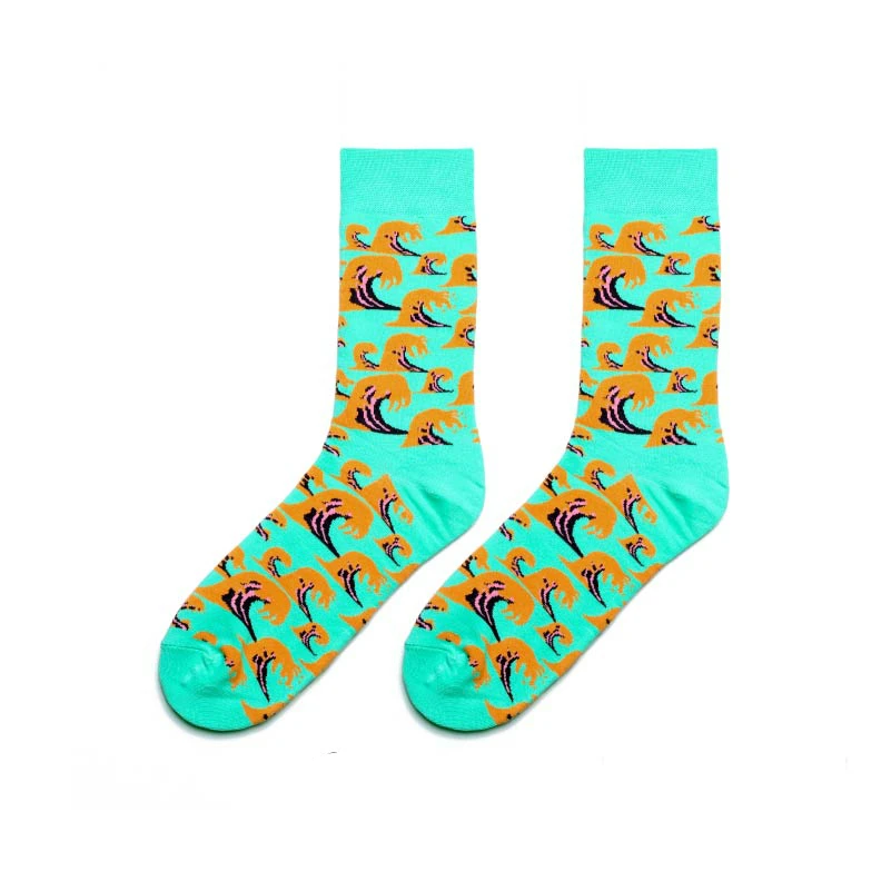 PEONFLY/Классические носки с рисунками животных из мультфильмов для мужчин; забавные носки с рисунками Омаров и акул; Harajuku calcetines - Цвет: Surf green