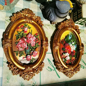 

(2 Pieces/set)Vintage Resin Plaque Wall Hanging Oil Painting Decoration Baroque Flower Embossed