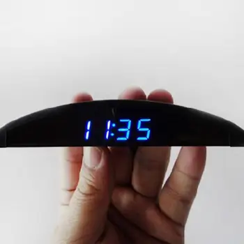 

Car Onboard Electronic Clock Ultra-thin Thermometer Voltage Meter Blue font Luminous Display