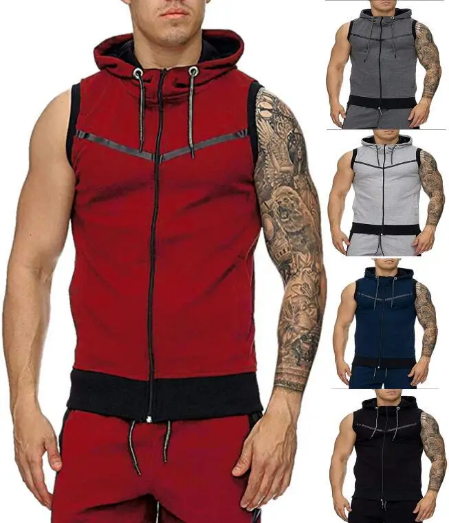 

Ouma 19 Summer Hot Selling Men Solid Color Large Size Sleeveless Vest Men's Fashion-Hooded Sleeveless T-shirt Waistcoat
