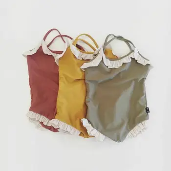 

1-6T Kids Baby Girl One-Piece Bikini Set Swimsuit Swimwear Bathing Suit Ruffled Solid Beachwear
