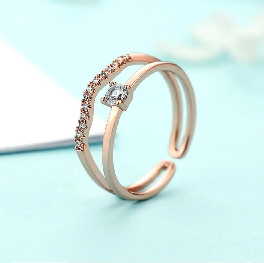 TIGRADE Rose Gold Women Ring Plated Opening AAA+ CZ Ring for Female Luxury Party Wedding Jewelry Band for Lady anillos mujer