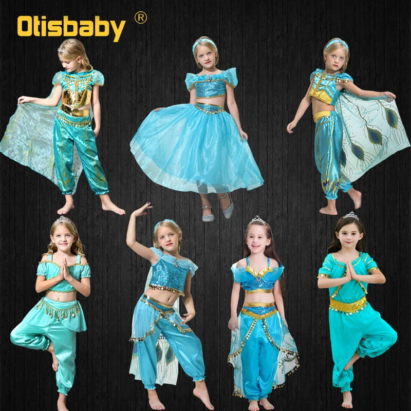 Aladdin's lamp Рождественский костюм на Хеллоуин платье цвета жасмин для девочек Одежда для девочек в арабском стиле подарок на день рождения детская одежда для танца живота