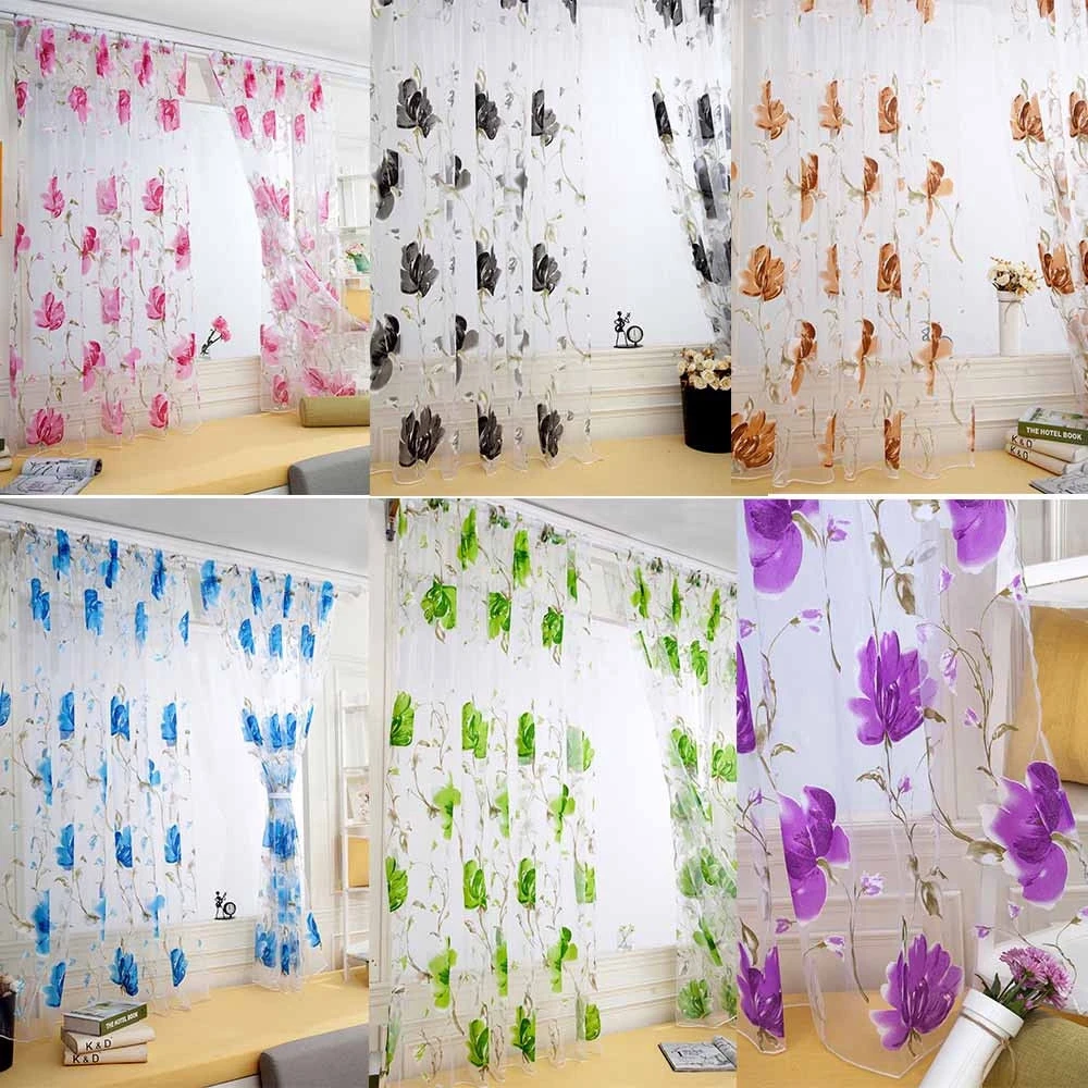

Vines Leaves Tulle Door Window Curtain Drape Panel Sheer Scarf Valances Drapes In Living Room Home Decor Sheer Voile Valances