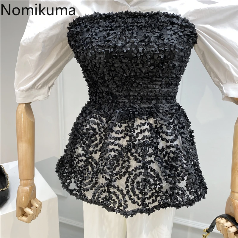 Женский шифоновый топ без рукавов Nomikuma кружевная блузка с объемными лепестками