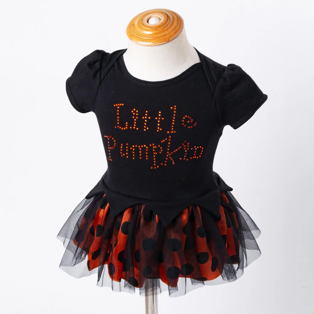 Газовое платье на Хэллоуин с короткими рукавами и надписью «Little Pumpkin»; комплект одежды для малышей
