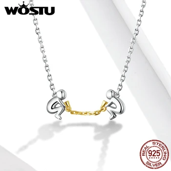 

WOSTU Genuine 925 Sterling Silver Falling In Love Necklace Boy & Girls Chain Link For Women Wedding Lover Jewelry Gift FIN394