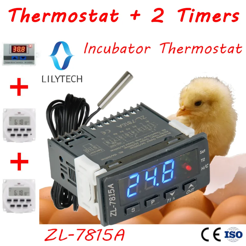 

ZL-7815A, Thermostat for Incubator, Incubator Controller, with Two Timer Outputs for Egg Tray Turn and Air Exhaustion, Lilytech