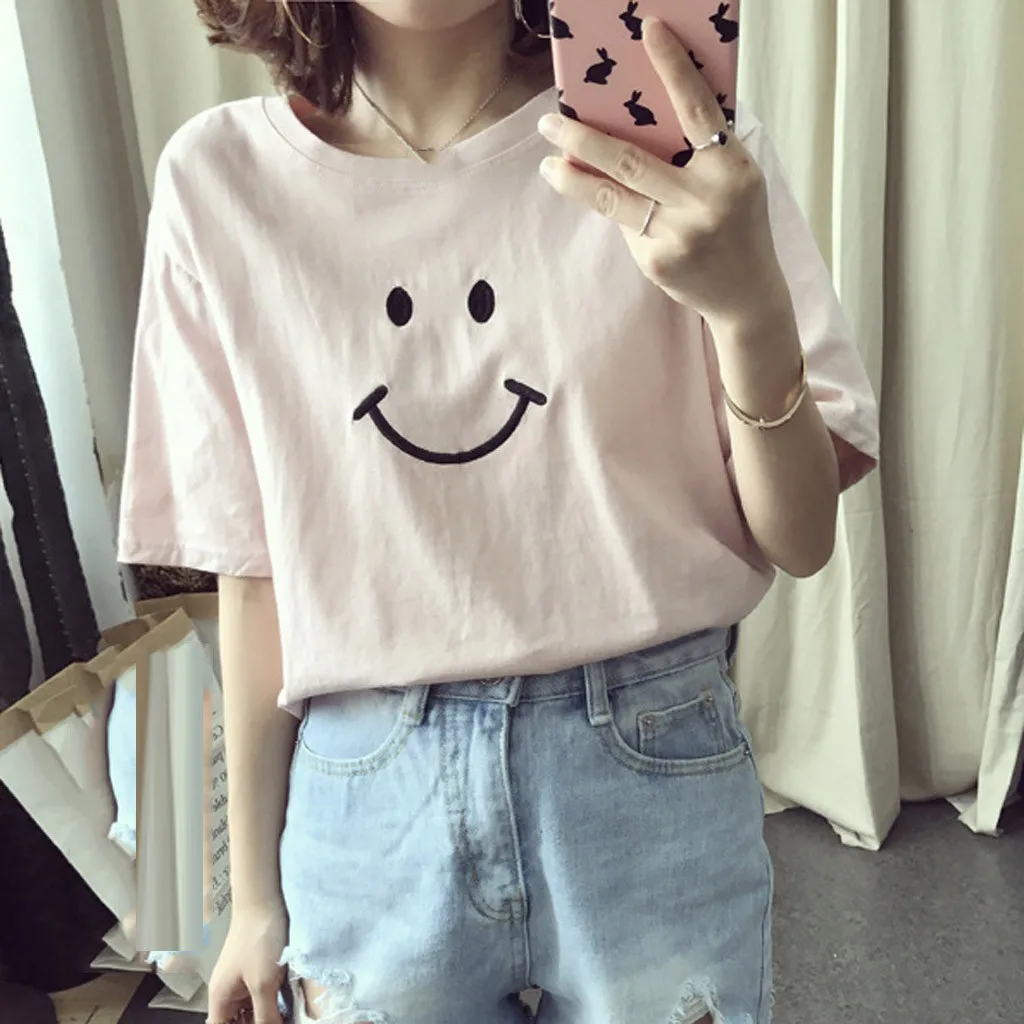 Женская футболка с короткими рукавами повседневная Летняя туника круглым