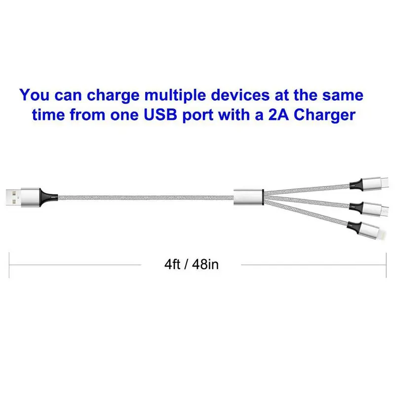 Розничная, 2 упаковки, мульти USB кабель-3 в 1, зарядный кабель, нейлоновая оплетка, 4 фута(1,2 м), алюминиевый разъем, usb зарядный шнур, совместимый с