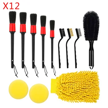 

12pcs Car Detailing Brush Kit Truck Vehicle Auto Wheel Rims Clean Brush Set Car Cleaning Brush With Sponge Wire Bristles