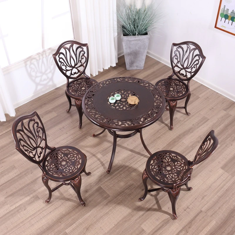 Mesa y sillas de aluminio fundido para balcón, mesa de hierro Retro europeo, combinación mesa redonda y silla para Patio al aire libre|table 4 chairs|table decoration birthday partytable flower - AliExpress
