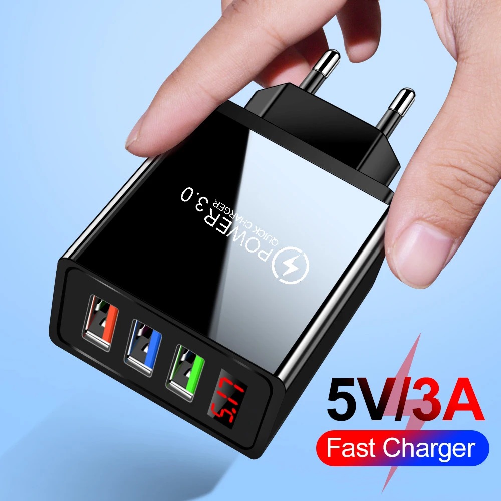 Зарядное устройство для iPhone 11 Pro/Samsung S20 3 порта USB 0 со светодиодным дисплеем 1