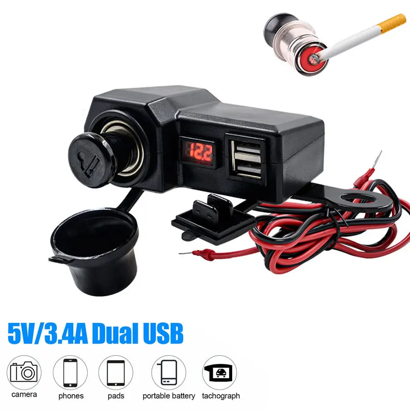 5V 2.1A Adapter Power Supply Dual USB Port Cigarette Lighter Socket Motorcycle Handlebar Phone Charger Digital Display motorcycle cigarette lighter digital display voltmeter motorcycle mobile phone charger connector adapter for motorcycle scooter