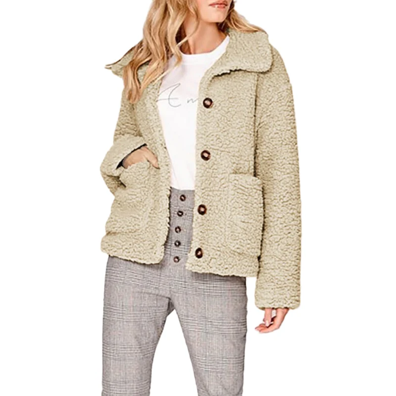

Women's Jacket CoatTurn-down Collar Long Sleeves Casual Jacket Solid Warm Fleece Cardigan Thicken Jacket Top