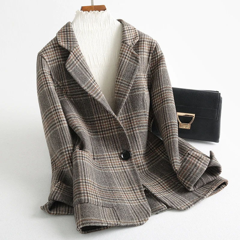 

Double Sided Cashmere Coat Ladies Autumn Winter Warm Wool for Women Top Quality Short Plaid Jacket Ydf42 MF643