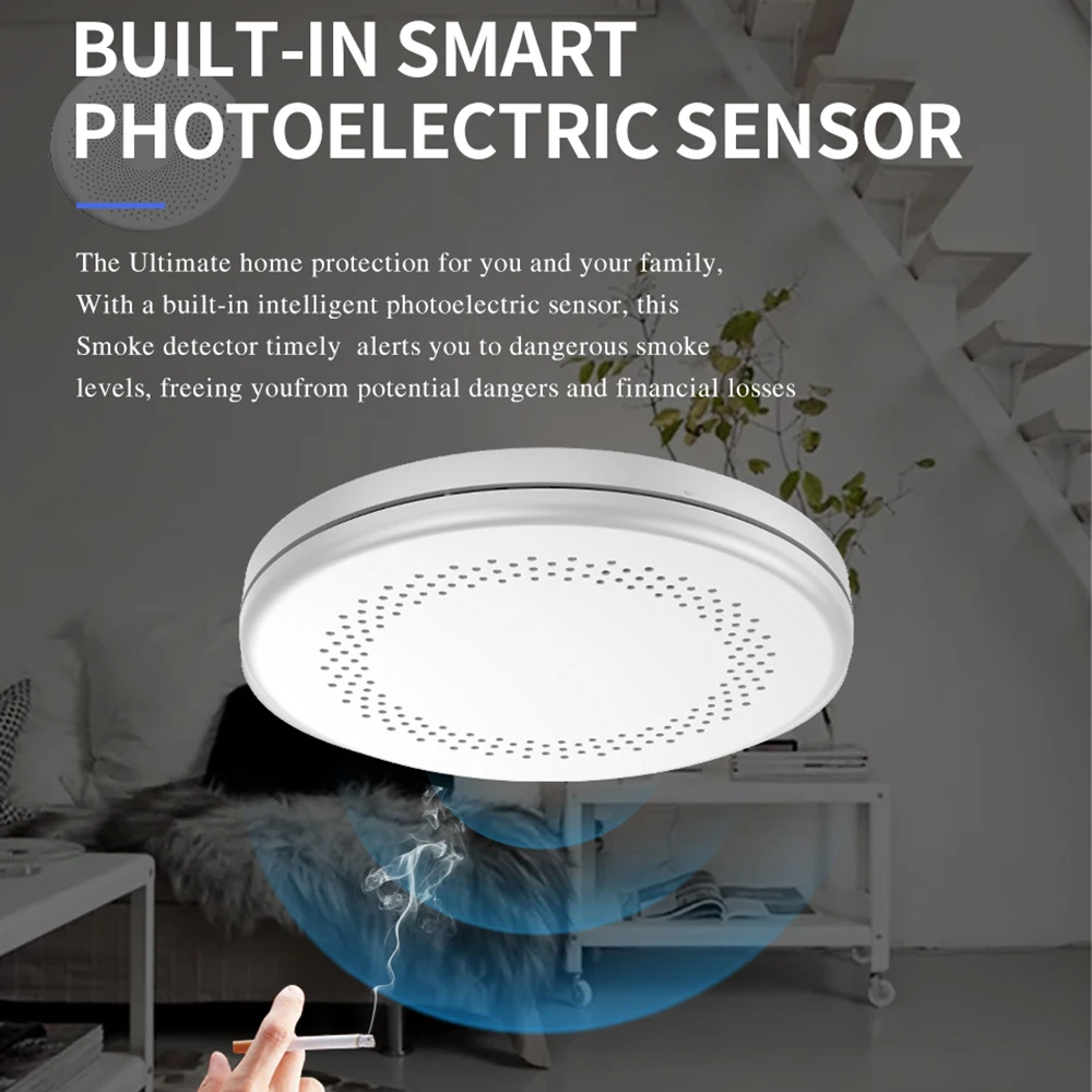 Smoke Detector Tuya Smart Home Connected WLAN AA Battery Fire Detector Test Winner Wi-Fi Fire Complies with EN 14604