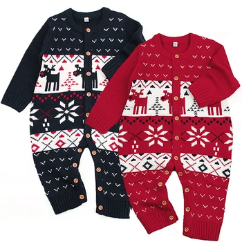 

Christmas Newborn Baby Boy Clothes Fashion Long Sleeve Print Knitted Baby Rompers Baby Girl Clothes Kids Jumpsuit