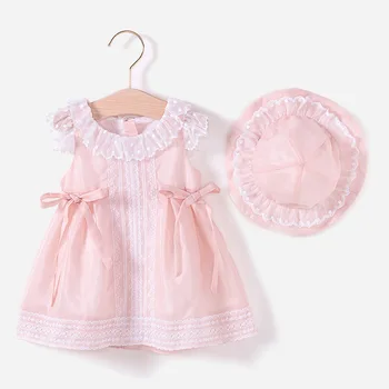 

Baby Girl Dress New Summer Pink Princess Dress Cute Bow Tie Dress Toddler Dress Infant Baby Clothes Dresses + Hat 2pcs Set