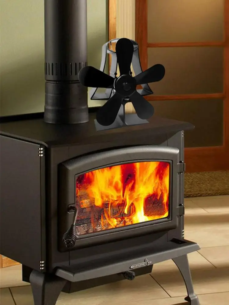 

Black Fireplace Fan Designed 5 Blades Heat Powered Stove Fan For Wood Log Burner Burner Home Efficient Heat Distribution