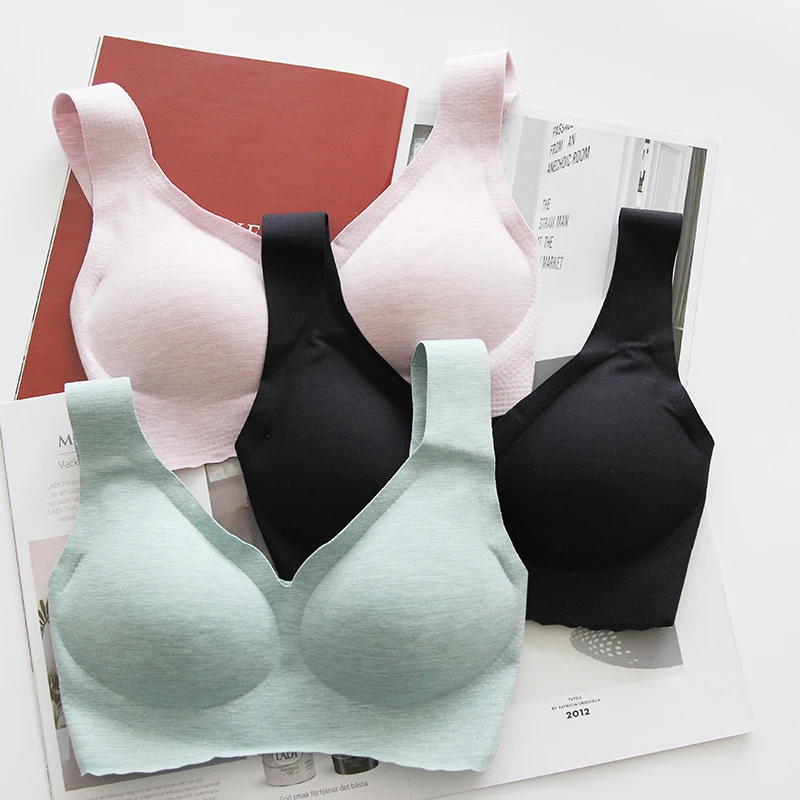 

Roseheart Women Fashion Autumn Pink Green Bralette Wireless Seamless One-Piece Bras Cotton Cup A B Student Padded Maiden Bras