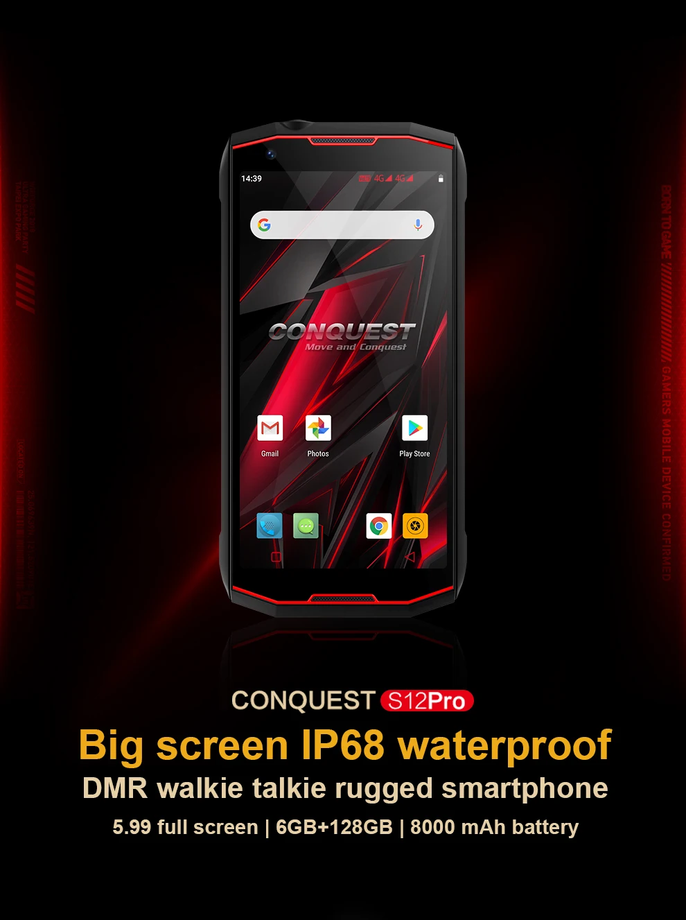 Conquest S12 pro Прочный IP68 водонепроницаемый смартфон 5,9" ips дисплей Android 9,0 MTK6771 рация ПМР мобильный телефон