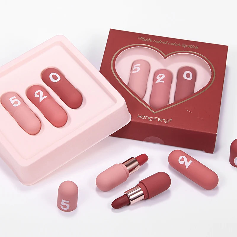 3pcs Mini Capsule Matte Velvet Lip Glaze Non-stick Cup Liquid Lipstick Waterproof Lasting Set Cosmetic for Gift TSLM1 |