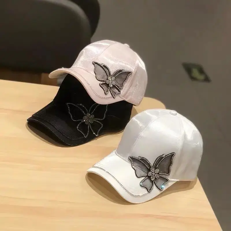 Butterfly Rhinestone Baseball Cap Silk Satin Visor Sun Hat For Women Leisure Adjustable Snapback | Спорт и развлечения