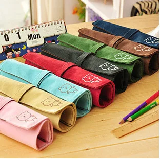 Cute Multi-function Stationery Bag Canvas Bear Roll Pencil Case Korean Pencil Bag Pencil Pouch Pencil Holder