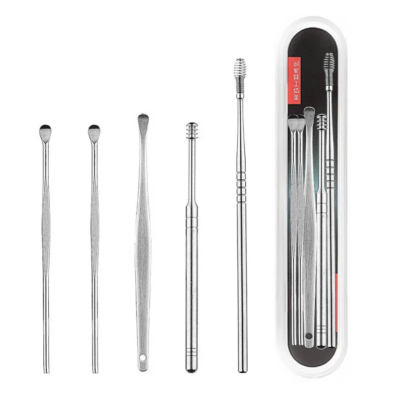 

5Pcs/set Ear Wax Pickers Stainless Steel Earpick Wax Remover Curette Ear Pick Cleaner Ear Cleaner Spoon Care Ear Clean Tool
