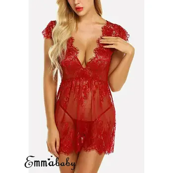 

Hot Sale Ladies Fashion Casual Underwear Sleepwear Babydoll G-String Lace Dress Sexy Women Lingerie Nightwear Exotic Sets