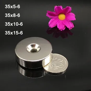 

1/2pcs Neodymium magnet D35mm hole 6 Rare Earth small Strong Round 35x10/35x5/35x8 permanent NdFeB nickle magnetic