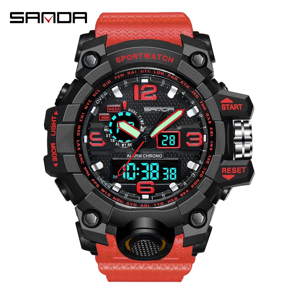 

SANDA Sport Watch Dual Time Men Watches Waterproof Male Clock Military Watches Shock Resisitant Analog Automatic Watches Gifts