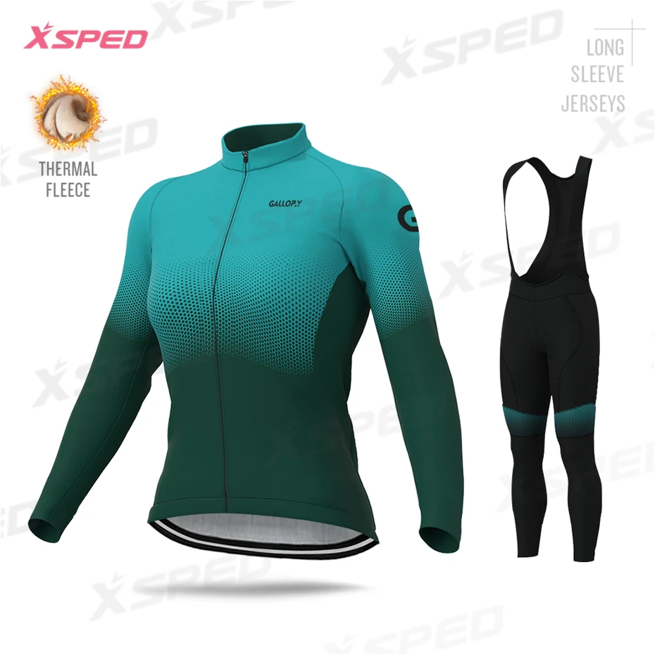 

Women Cycling Clothing MTB Jacket Kit Winter Thermal Fleece Jersey Set Lady Long Sleeve Stylish Simplicity Female Cycle Clothes