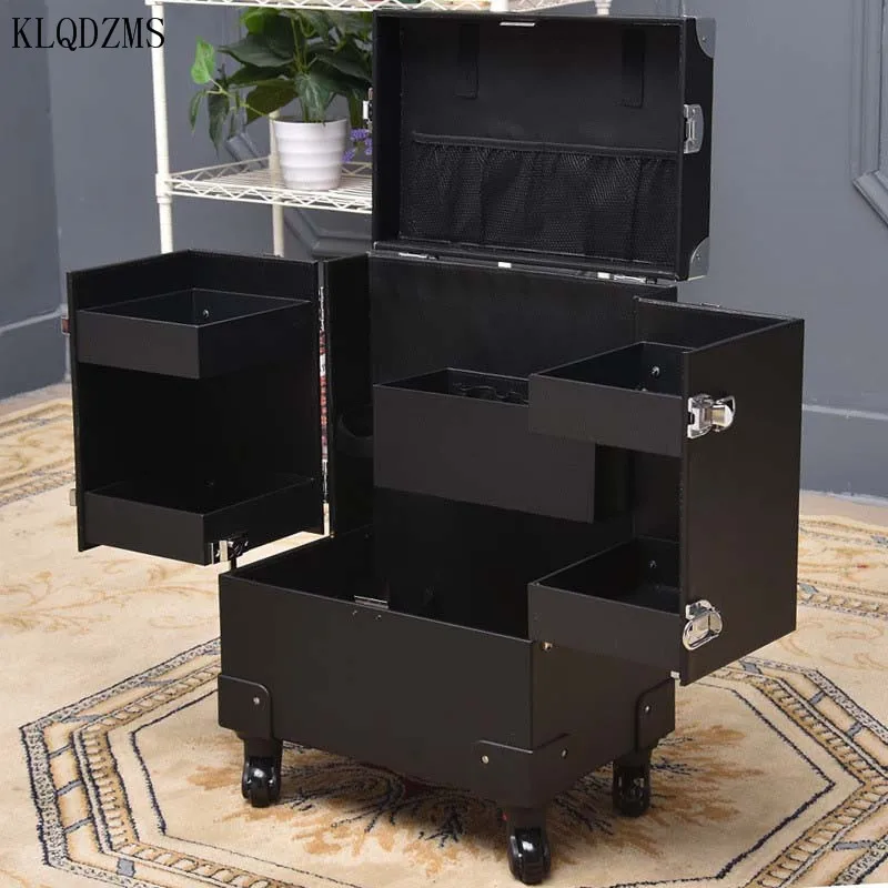 US $115.70 KLQDZMS PVC Multifunctional Cosmetic Nail Makeup Storage Box Large Capacity Trolley Luggage For Makeup Artist Beautician
