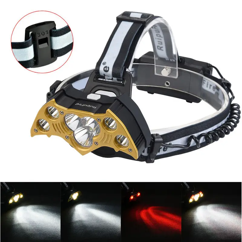 5X XM-L T6+2XRed Light LED Rechargeable Headlamp Headlight Travel Head Torch adventure lighting wholesale headlights#2A13
